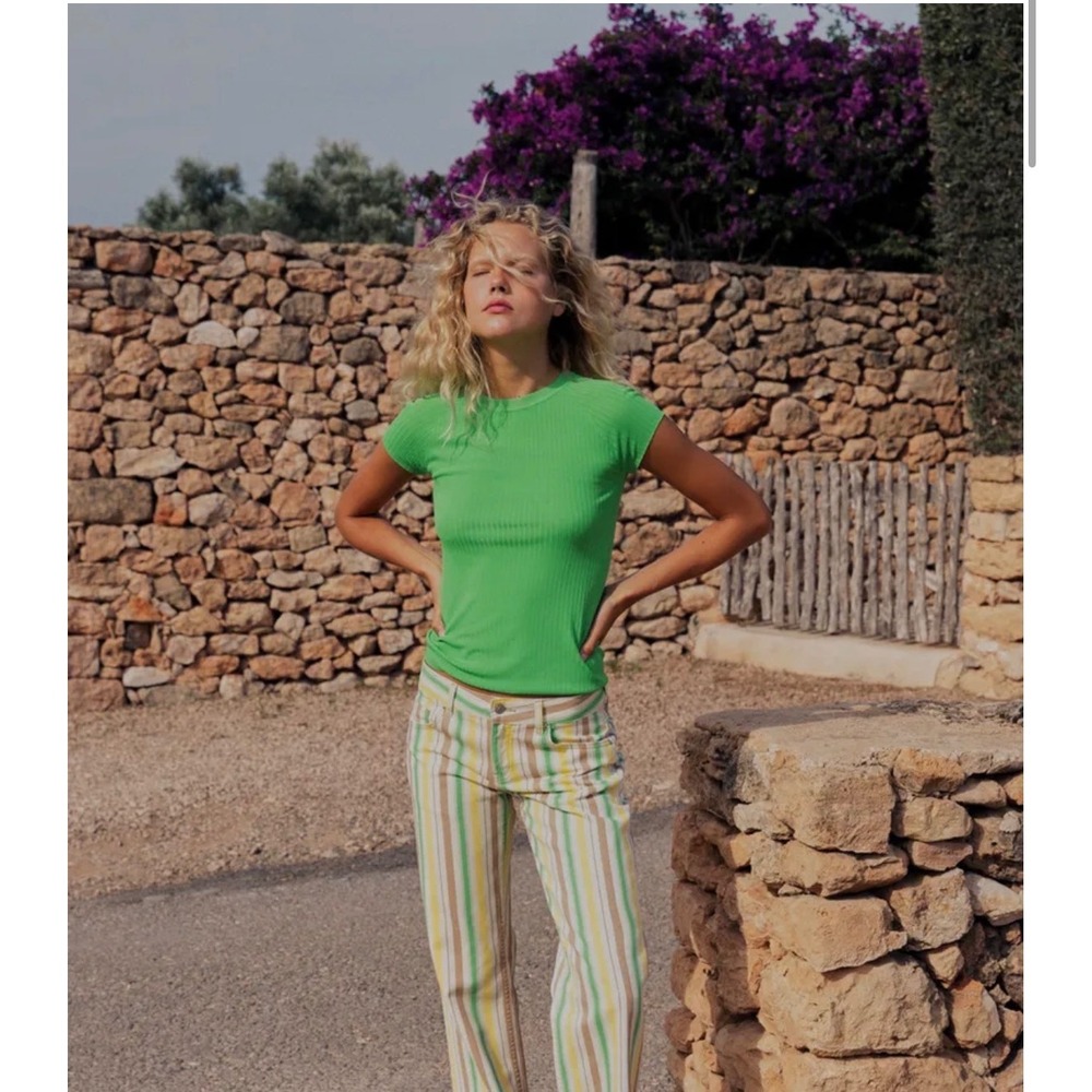 Zara Short‎ Sleeve Rib Knit Top – Neon Green – Women's Medium – NWT